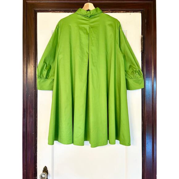 COS Cotton Poplin Green Oversized Mini Shift Dress W/ Bow Collar Size 10 - Picture 2 of 6